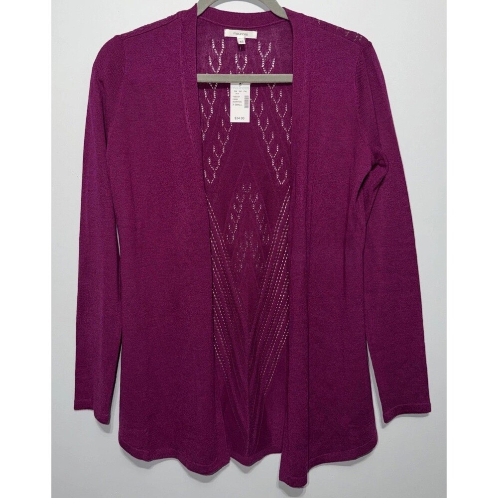 Maurices Sweater Women's XS Purple Open Front Cardigan Crochet Back NWT